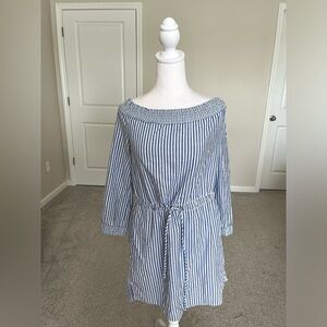 EUC Rag and Bone Off the Shoulder Blue and White Striped Dress Size Small/Medium